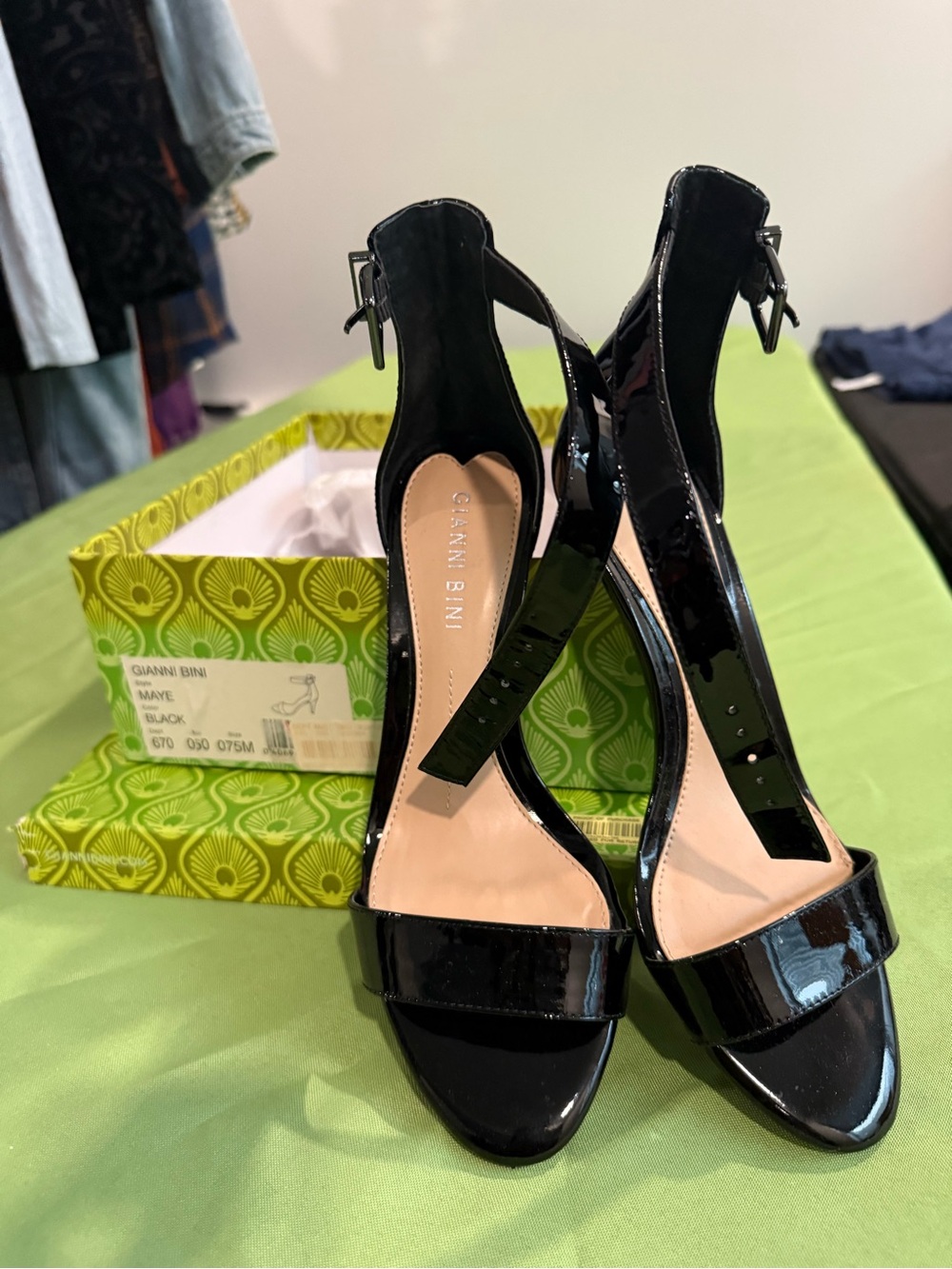 Gianni Bini Black Patent Leather T-Strap Ankle-Heel Sandals
